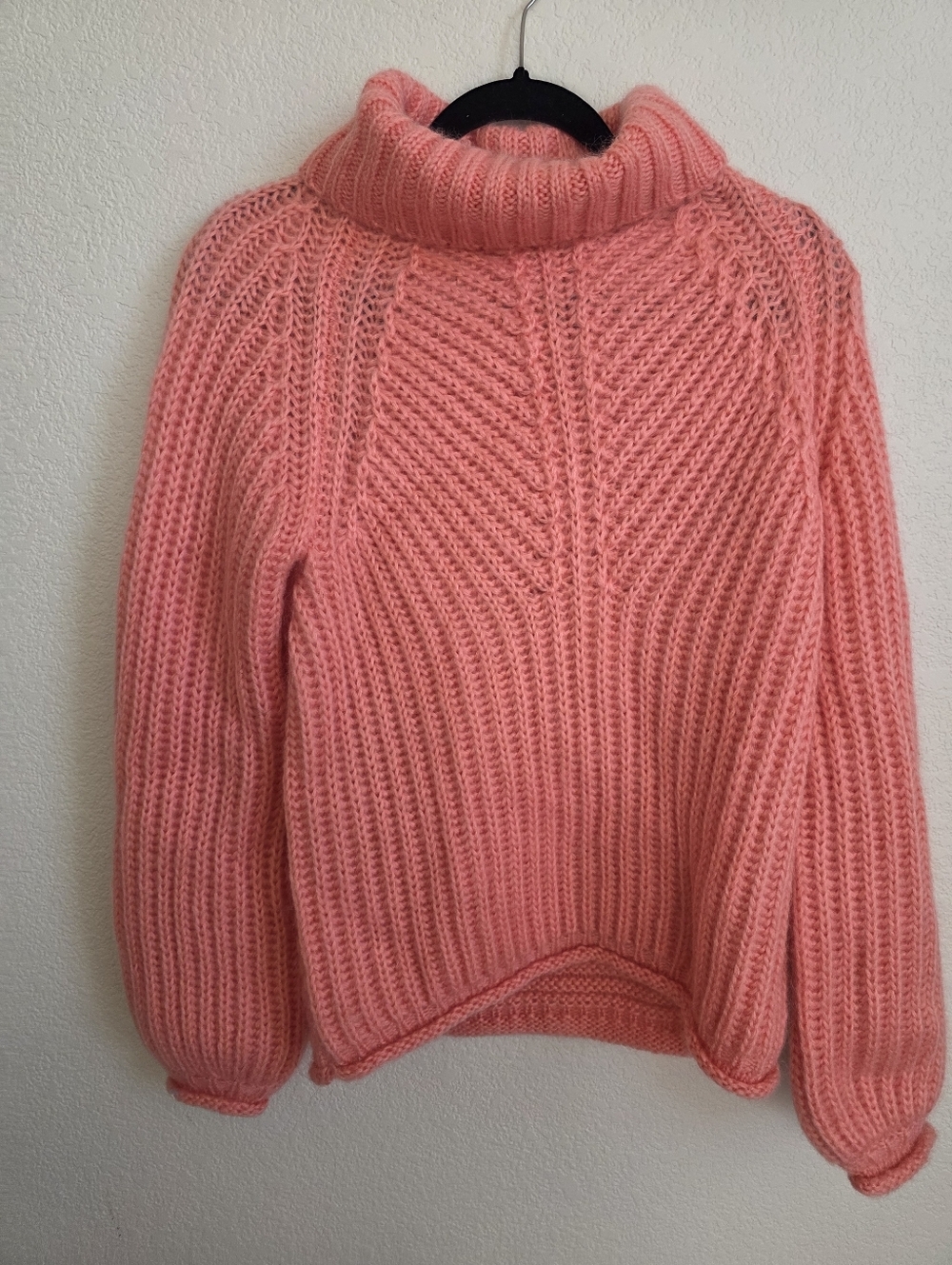 Stine Goya Mohair Oversized Cozy Pink Turtleneck Cable Knit Sweater